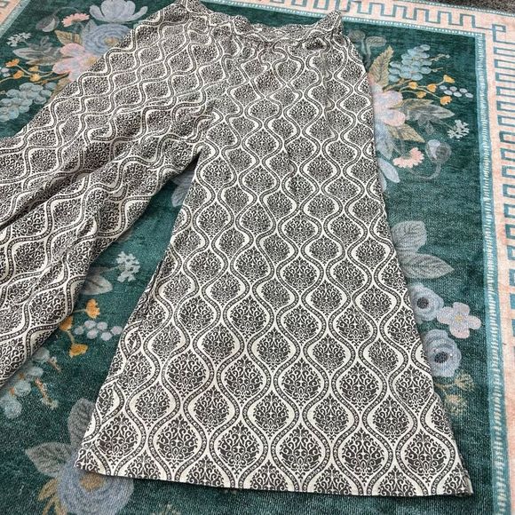 Westside Wide Leg Flowy Boho Pants Linen Cotton Cream Gray Print Flared Palazzo - Picture 12 of 15